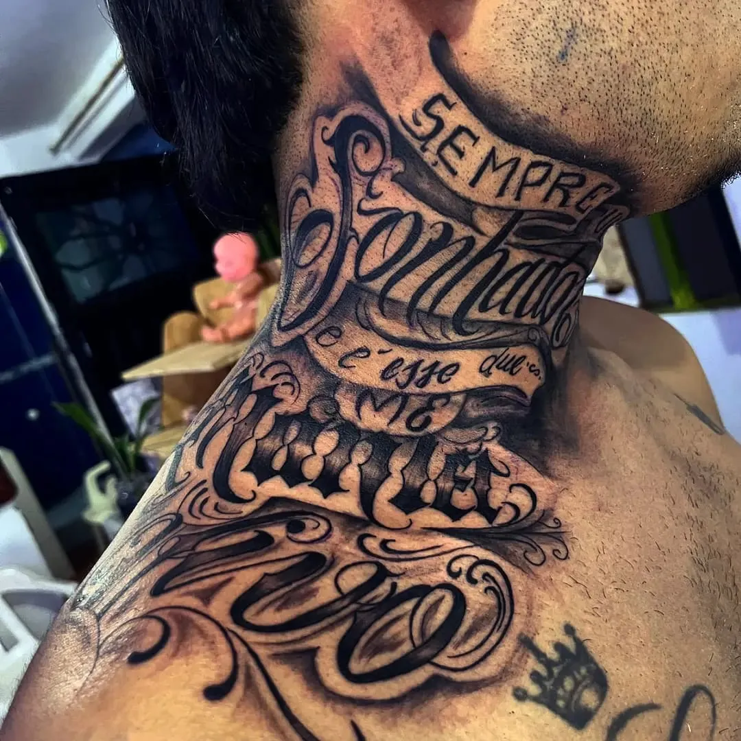 Lettering chicano en el cuello con sombras suaves